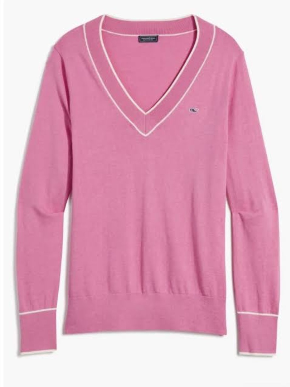 Vineyard Vines Women's Heritage Tipped V-Neck Pima Cotton/Cashmere Sweater-LARGE